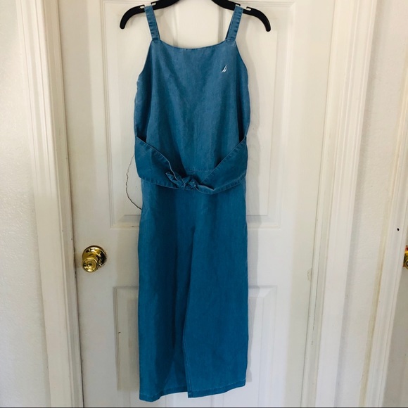 NWT NAUTICA denim jean blue belt jumpsuit girls size Medium 8/10 - Picture 1 of 8